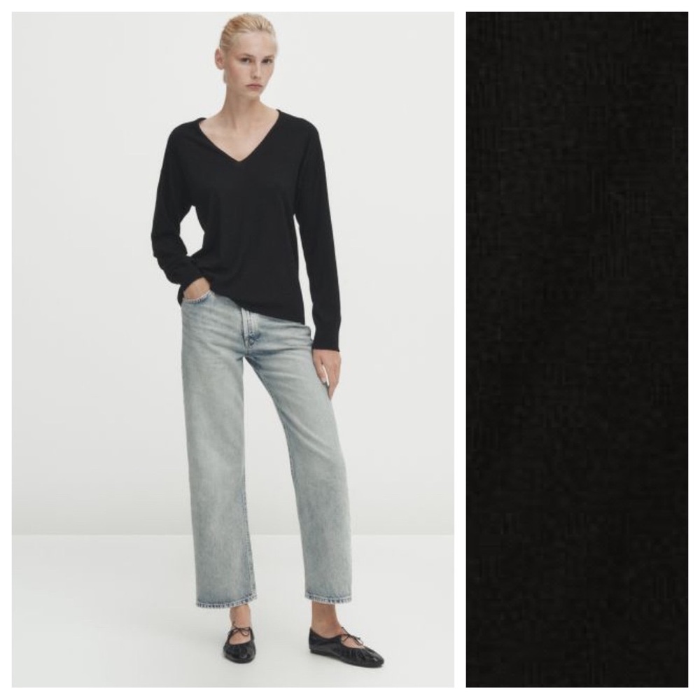 NWT. Massimo Dutti Black Wool/Cashmere Blend Knit Fabric Sweater. Size XS.